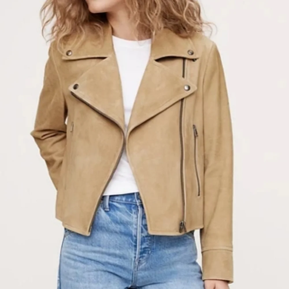 Banana Republic Camel Micro Faux Suede Moto Jacket Size Medium - Picture 1 of 8